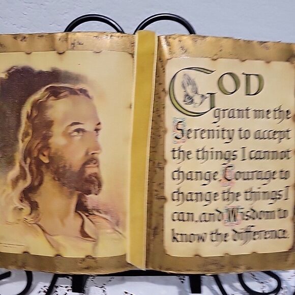 W E Sallman Serenity Prayer Jesus Gold Tone Decoupaged Book Religious Decor Art - Picture 8 of 9
